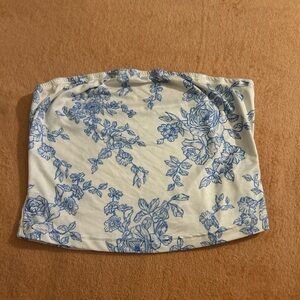 White Tube Top with Blue Floral Print